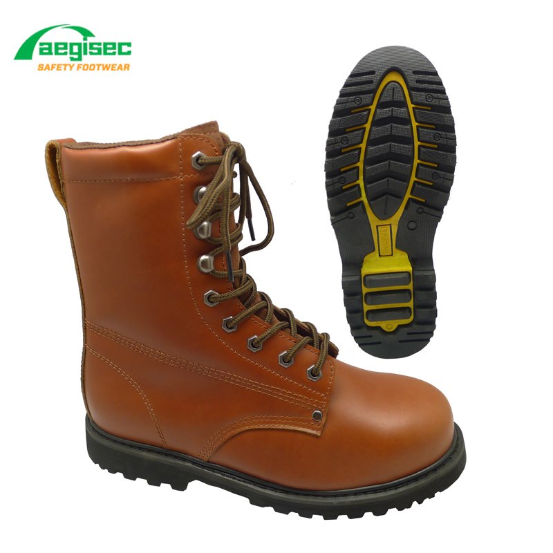 AEGISEC cow leather oil slip resistant rubber sole goodyear welted steel toe cap safety boots women