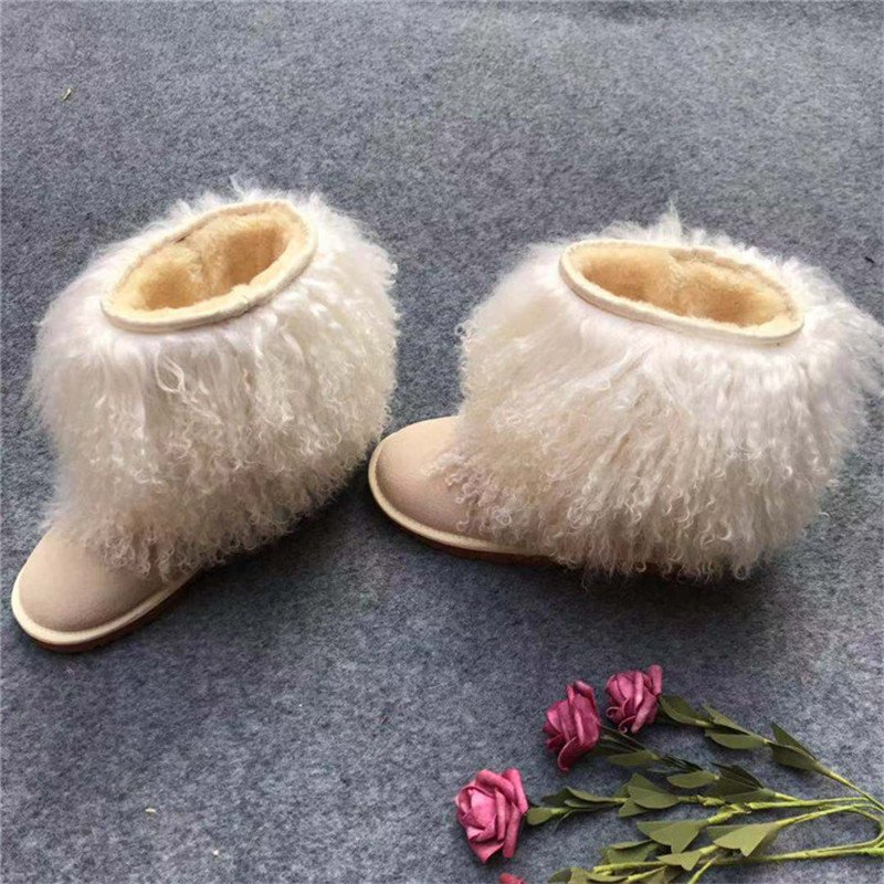 Wholesale cheap factory price winter fashion real mongolian sheep fur short cuff snow boots for women and girls