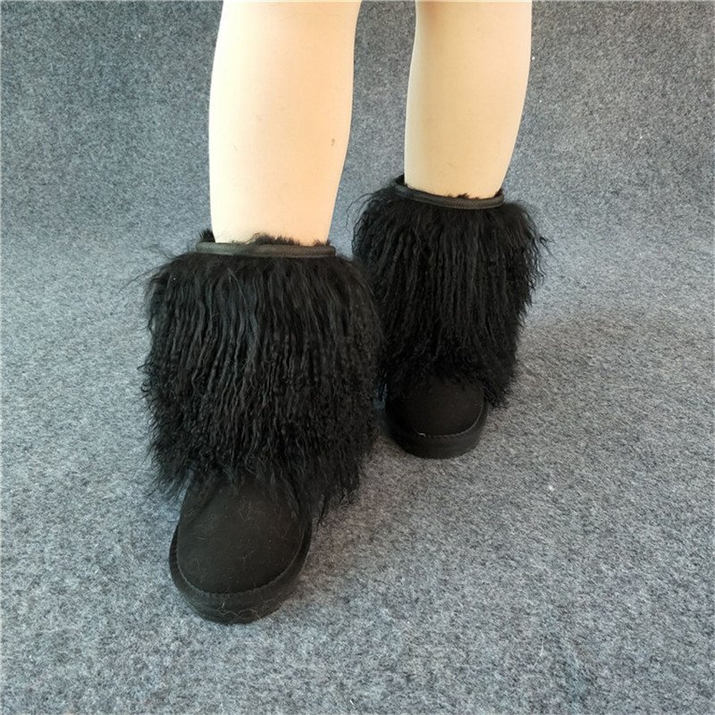 Wholesale cheap factory price winter fashion real mongolian sheep fur short cuff snow boots for women and girls