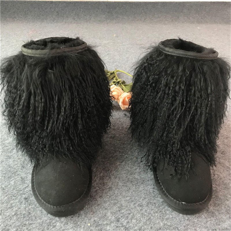 Wholesale cheap factory price winter fashion real mongolian sheep fur short cuff snow boots for women and girls