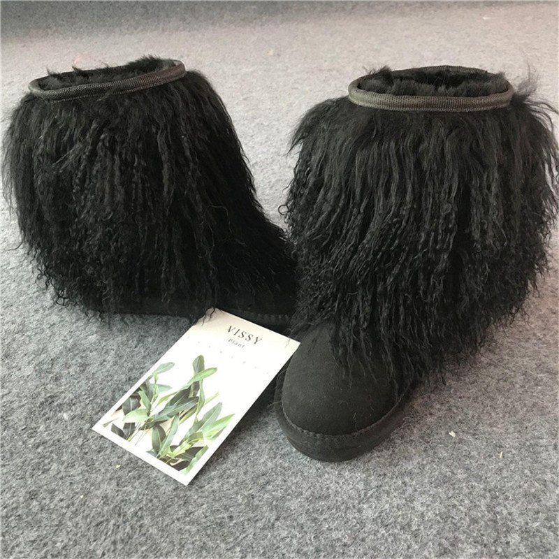 Wholesale cheap factory price winter fashion real mongolian sheep fur short cuff snow boots for women and girls