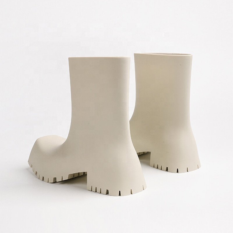 Hot Design Women Short Rain Boots Solid Slip on Flat Girl's Ankle Booties Square toe Anti-slip Sole Ladies Shoes