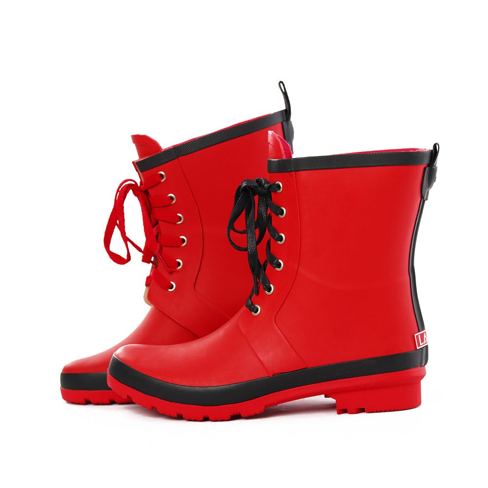 Comfortable Designer boots Woman Red Lace-up Rubber Rain Boots