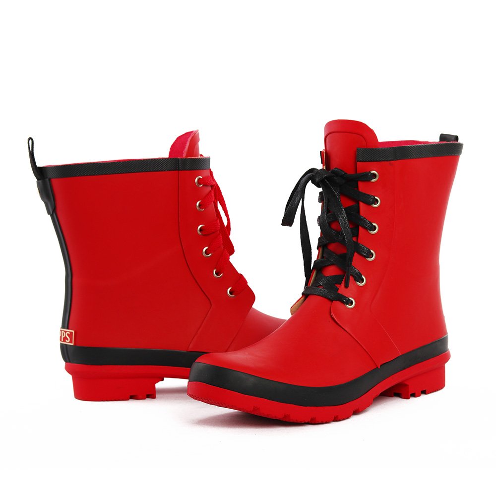 Comfortable Designer boots Woman Red Lace-up Rubber Rain Boots