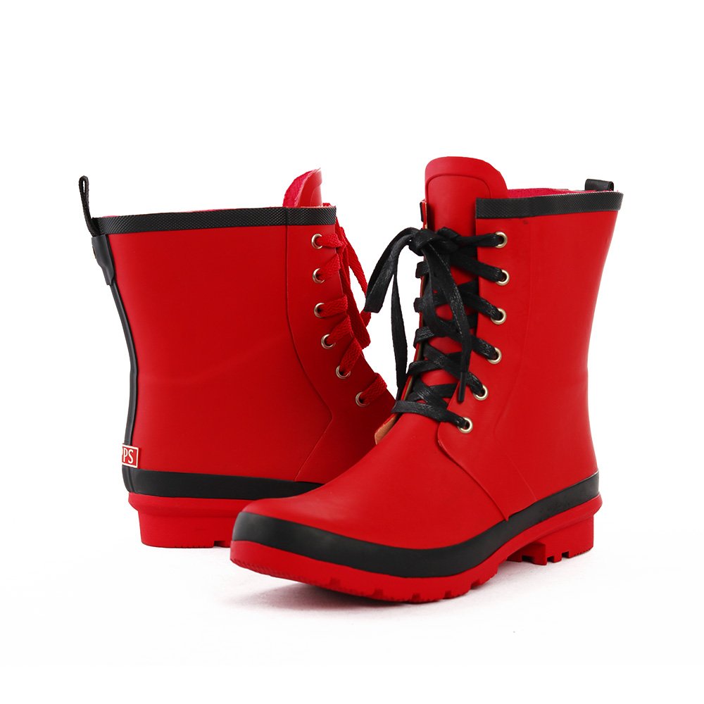 Comfortable Designer boots Woman Red Lace-up Rubber Rain Boots