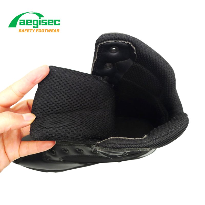 AEGISEC black leather tactical desert boots lightweight slip oil resistant rubber sole security tactical boots