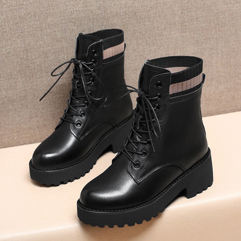 Hot Selling black Patent leather boots for women fashion warm snow boots Platform Thick Bottom Ankle Boots