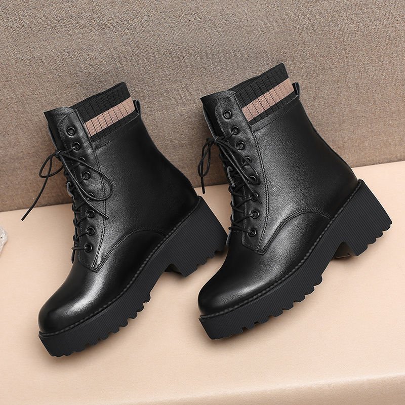 Hot Selling black Patent leather boots for women fashion warm snow boots Platform Thick Bottom Ankle Boots
