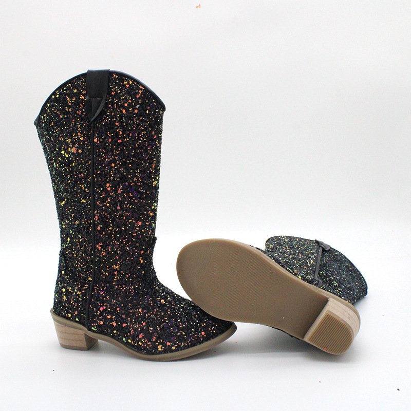 Cowboy Boots,Children Flash Glitter Western Cowboy Boots For Girls Shinning Children Boots