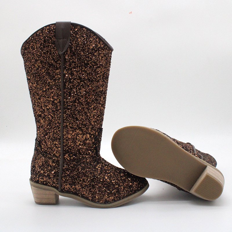 Cowboy Boots,Children Flash Glitter Western Cowboy Boots For Girls Shinning Children Boots