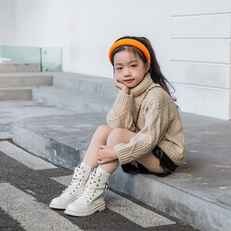 New Winter Girls Boots Fashion Leather Princess Warm Boots Knee-length Martin Boots dropshipping