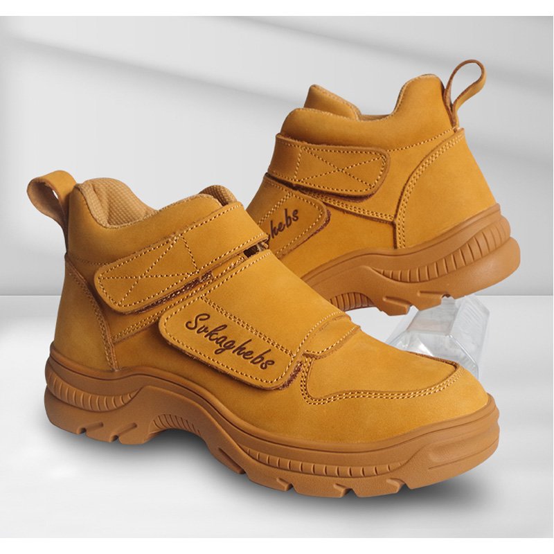 Yellow nubuck leather safety boot, brand name safety shoes boots,antipuncture antismashing safety boots