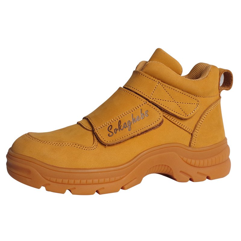 Yellow nubuck leather safety boot, brand name safety shoes boots,antipuncture antismashing safety boots