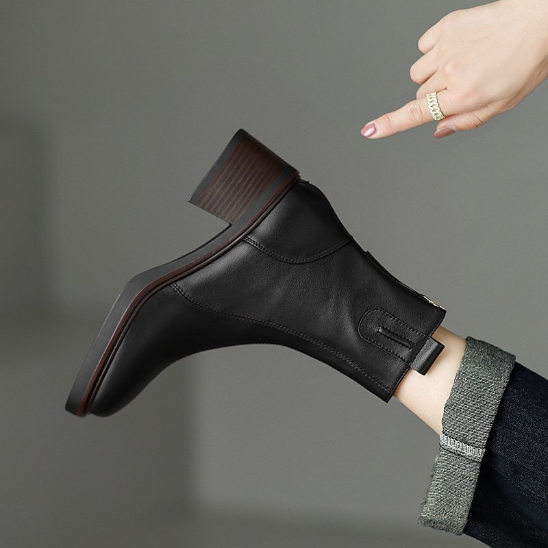 Retro Ankle Boots Women's Mid-Heel Square Head Muffin Bottom Waterproof Platform Thick Heel Back Winter Boots For Women