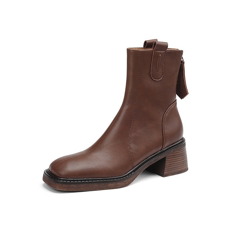 Retro Ankle Boots Women's Mid-Heel Square Head Muffin Bottom Waterproof Platform Thick Heel Back Winter Boots For Women