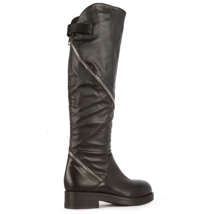 Winter fashion flat designer women leather hunting boots thigh high knee high boots for ladies snow boots