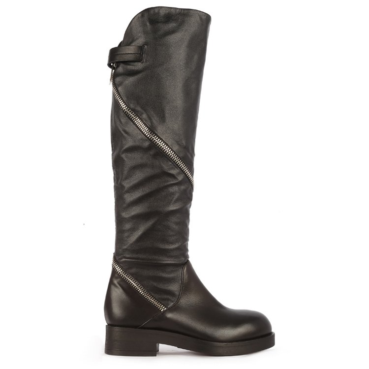 Winter fashion flat designer women leather hunting boots thigh high knee high boots for ladies snow boots