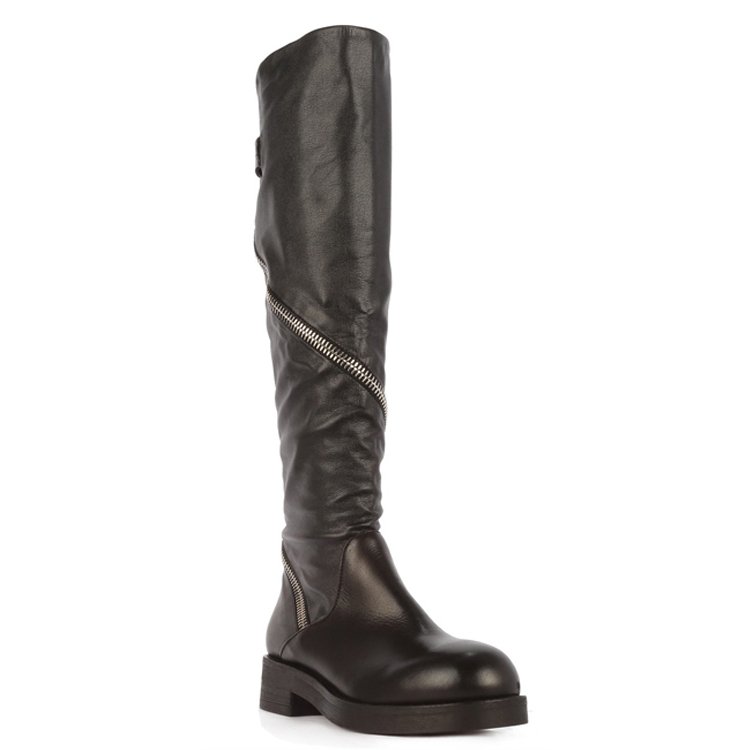 Winter fashion flat designer women leather hunting boots thigh high knee high boots for ladies snow boots
