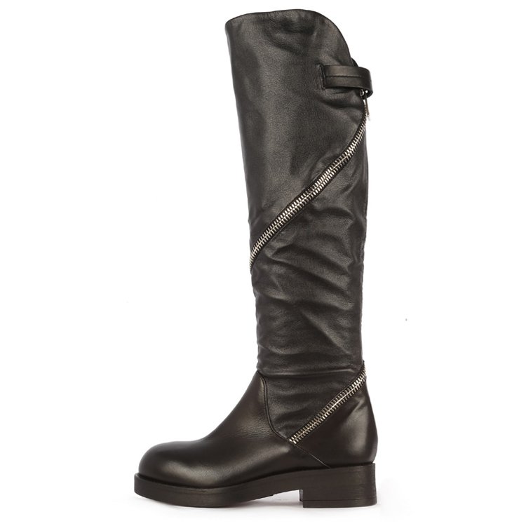 Winter fashion flat designer women leather hunting boots thigh high knee high boots for ladies snow boots