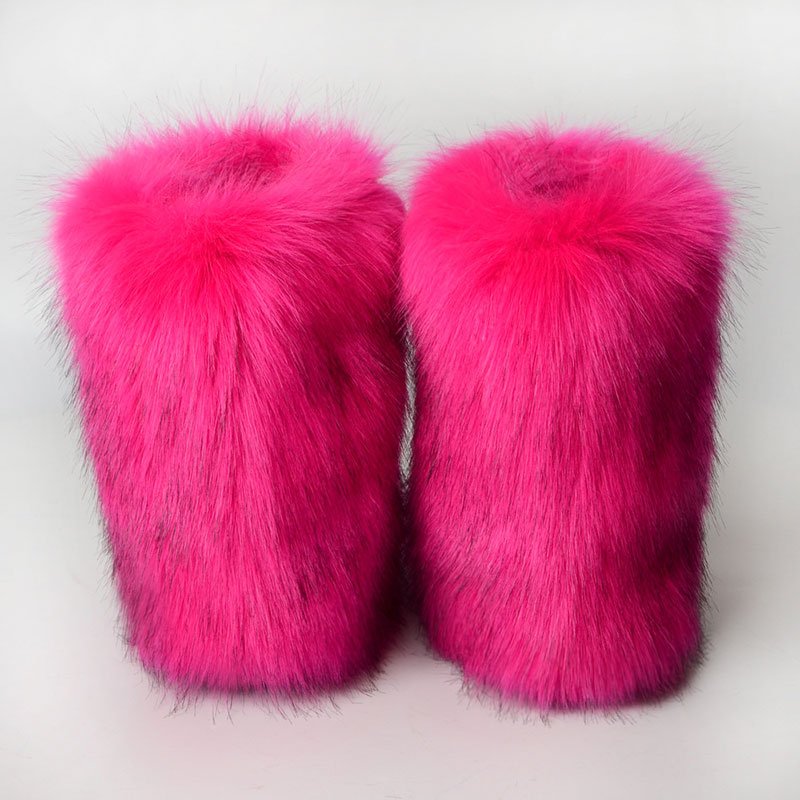 Warm Winter Boots Fox Fur Fake Fur New Style European and American Mid-tube Casual Women's Plus Velvet Plush Snow Boots 2 Pairs