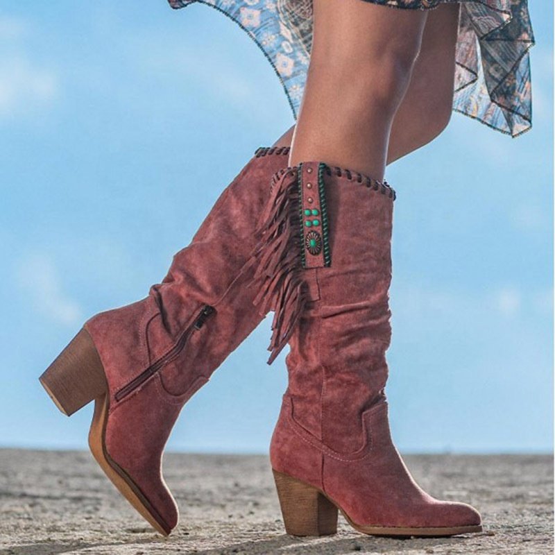 New Arrival Autumn Winter Fashionable Women Shoes Western Cowgirl Suede Tassel boots Ladies Boots