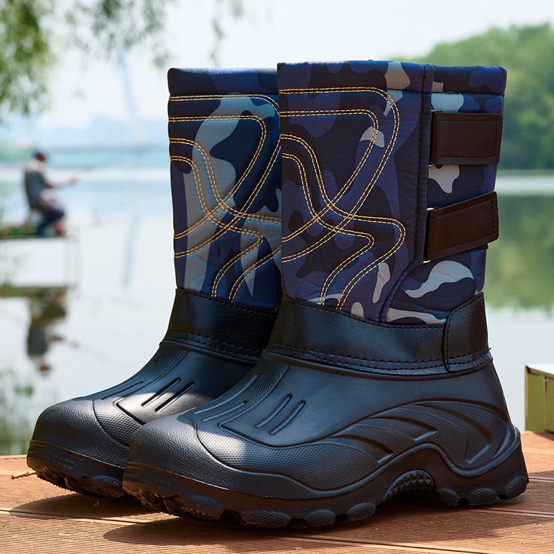 New winter cold resistant anti-slip fishing boots shoes waterproof thickened plush EVA out sole snow boots for men