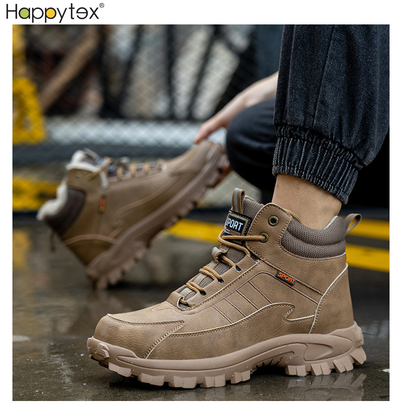High Quality Man Winter Warm Outdoor Wear-resistant Steel Toe High Top Wool Work Land Safety Shoes Men Industrial Boot