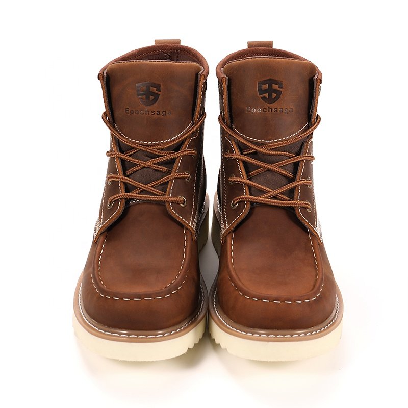 Hot selling genuine leather waterproof work boots with Low temperature hot melting