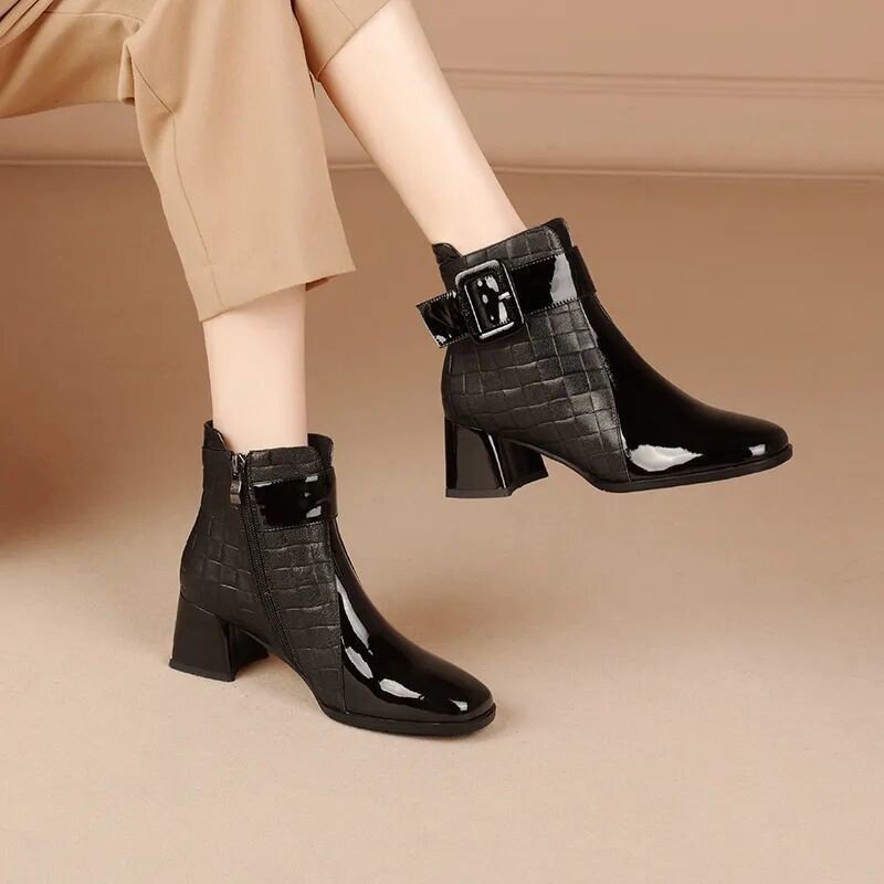 Fashion Nice stitching square head heels winter boots shoes for women