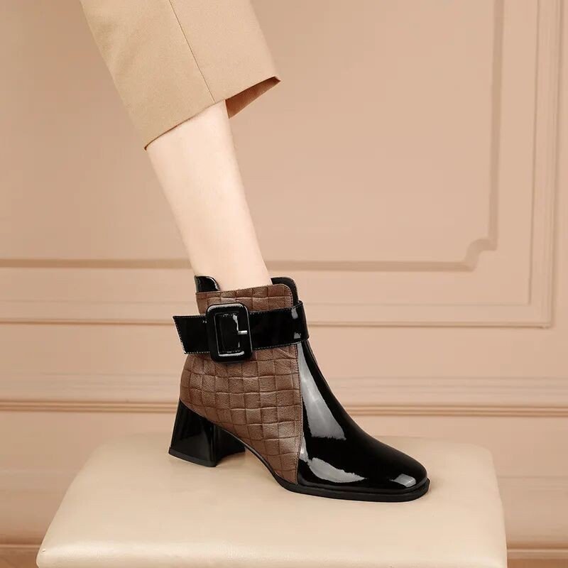 Fashion Nice stitching square head heels winter boots shoes for women