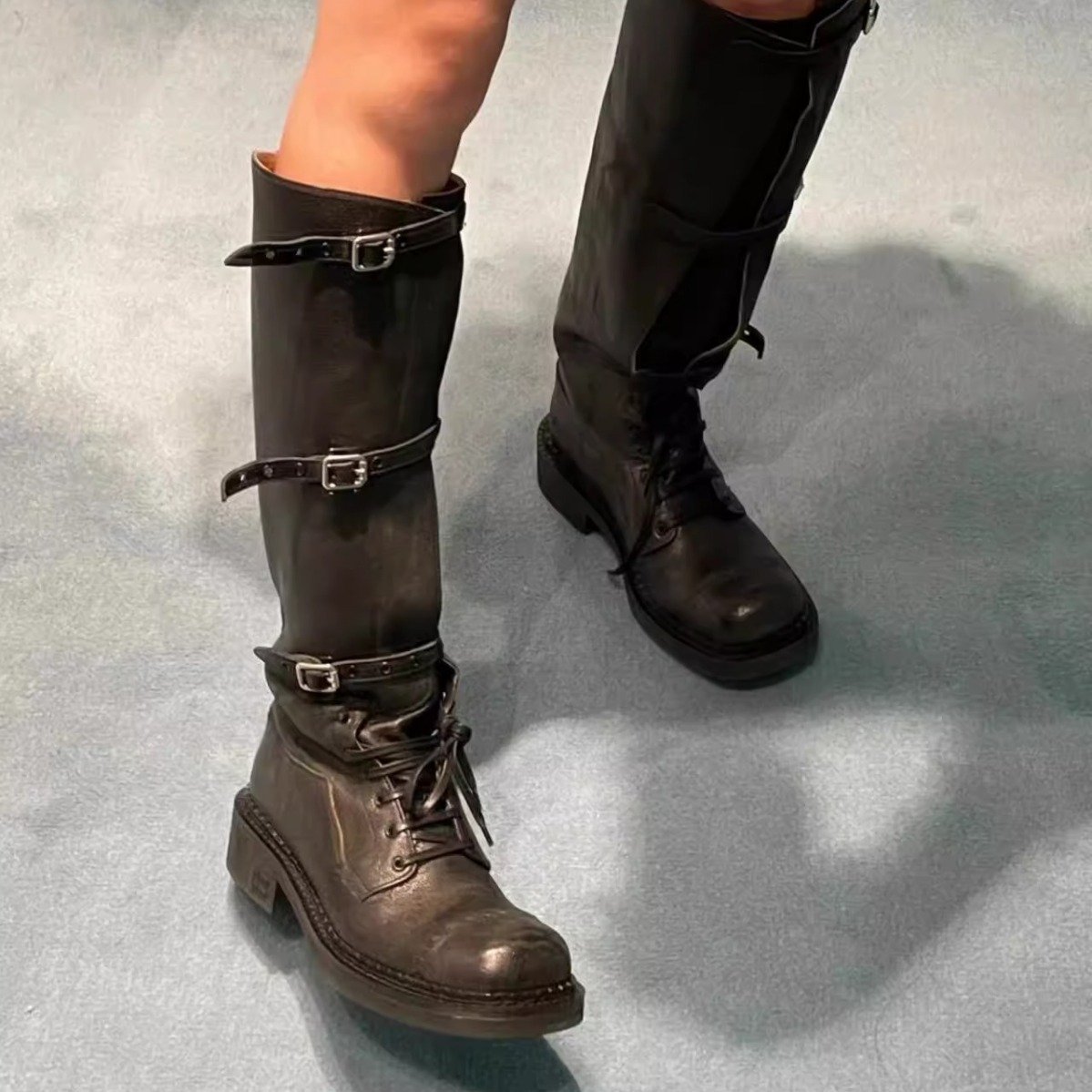 Knee High Boots Women Chunky Heel Square Toe Tall Boots for Women High Heel Side Zipper Long Boots