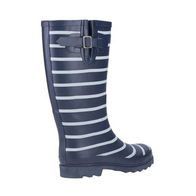 Welly Printed Rain Boots Anti-slip Waterproof Hot Sale Custom Adult Ladies Side Buckle Women Wellies Cotton Fabric Rubber Navy