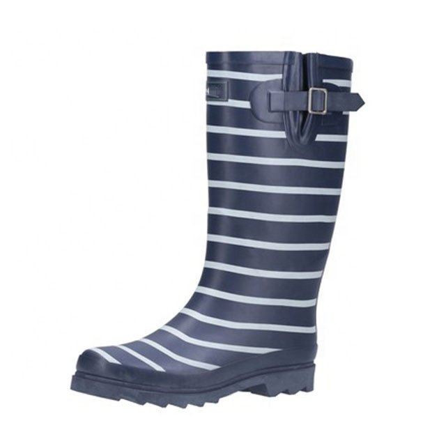 Welly Printed Rain Boots Anti-slip Waterproof Hot Sale Custom Adult Ladies Side Buckle Women Wellies Cotton Fabric Rubber Navy