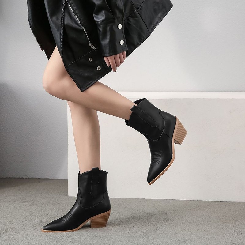 New arrivals vintage black leather custom women modern western leather cow boy boots for women