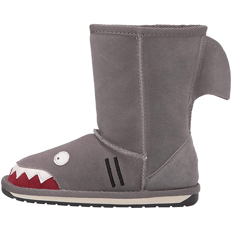 Shark Embroidery Design Boys High Boots Winter Snow Boots Top Grade Warm Color Cartoon Women Children Fur Micro Fabric 10 Pairs