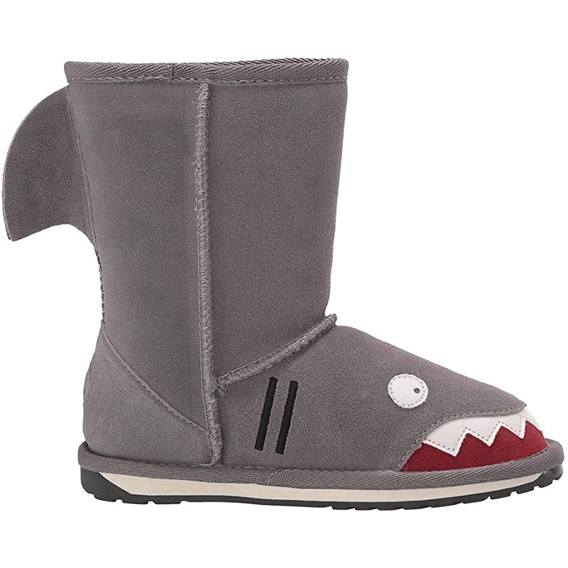 Shark Embroidery Design Boys High Boots Winter Snow Boots Top Grade Warm Color Cartoon Women Children Fur Micro Fabric 10 Pairs