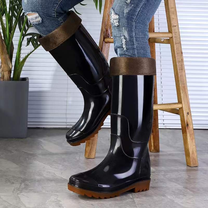 Warm Plus Velvet Thick Men's High-top Long Rain Boots Short Rain Boots Men's Rain Boots Lined