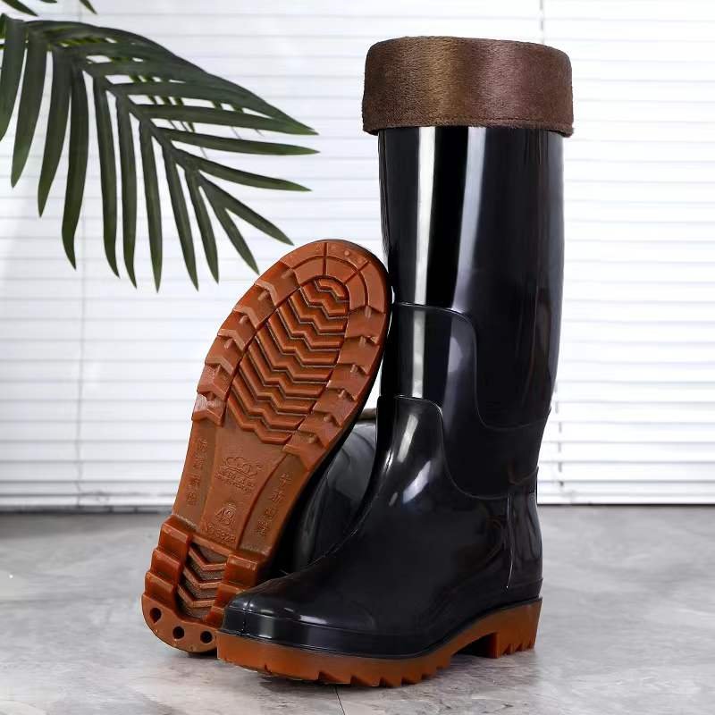 Warm Plus Velvet Thick Men's High-top Long Rain Boots Short Rain Boots Men's Rain Boots Lined