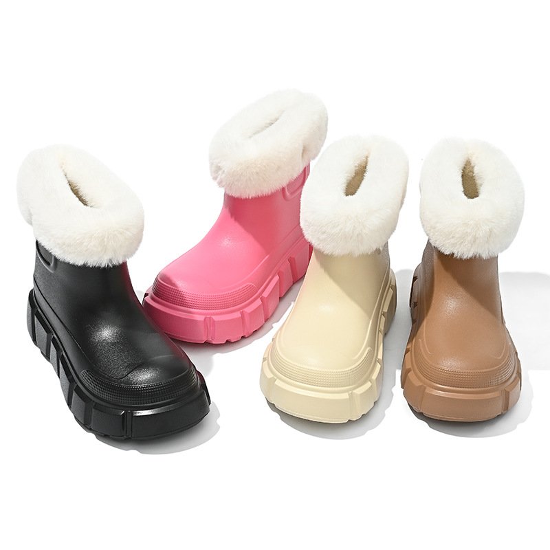 New Best-selling Custom Cotton Plush Lining Short Boots Chelsea EVA Waterproof Ankle High Rain Boots for women girls Snow Boot