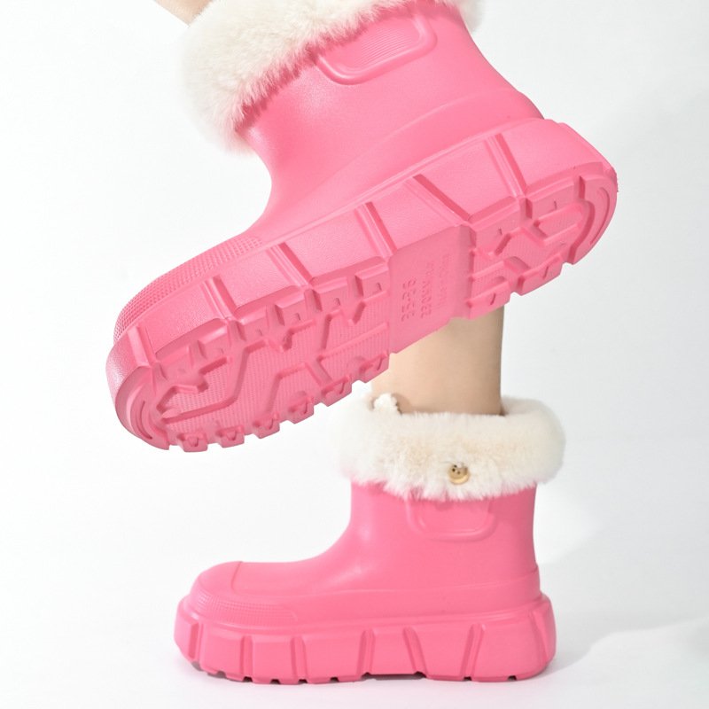 New Best-selling Custom Cotton Plush Lining Short Boots Chelsea EVA Waterproof Ankle High Rain Boots for women girls Snow Boot