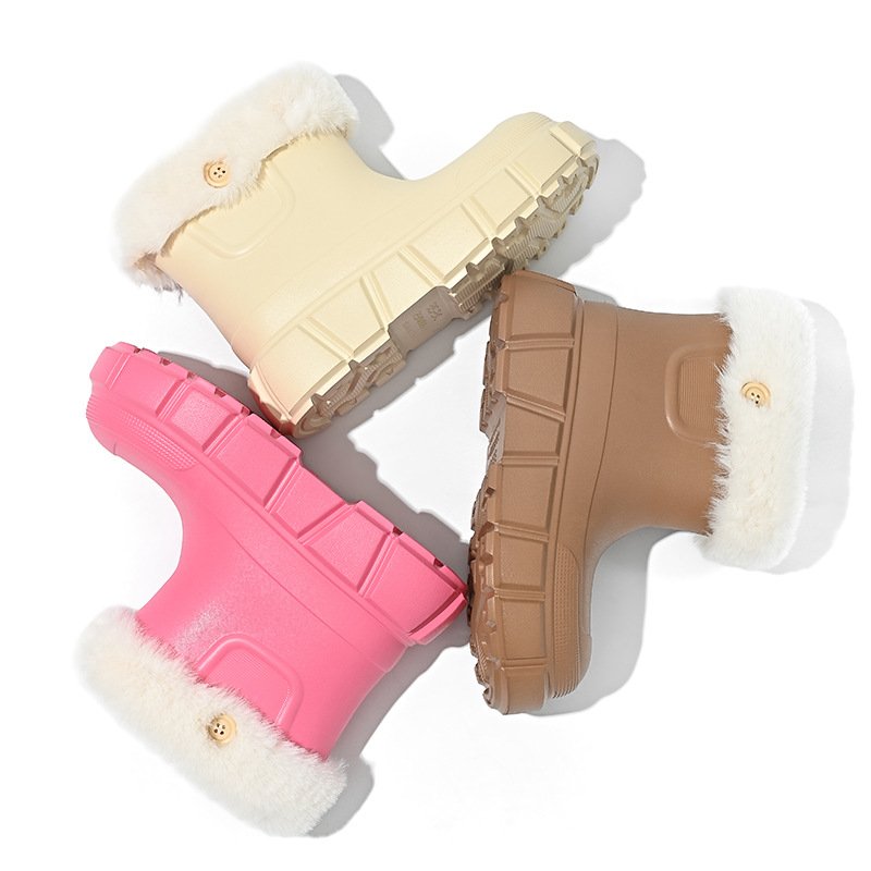 New Best-selling Custom Cotton Plush Lining Short Boots Chelsea EVA Waterproof Ankle High Rain Boots for women girls Snow Boot