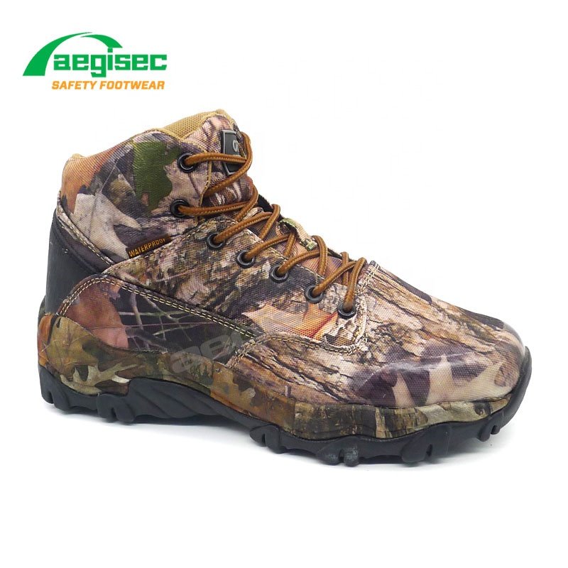 AEGISEC camouflage printed fabrics safety sports shoes light weight slip oil resistant rubber sole lace up waterproof work boots