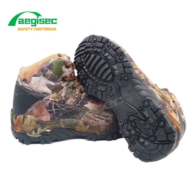 AEGISEC camouflage printed fabrics safety sports shoes light weight slip oil resistant rubber sole lace up waterproof work boots