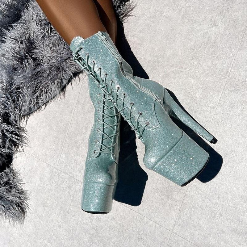 8 inch plus size model platform Boots Goth suede fashion high heels platform shoes Stripper Heelsmode lace up ultra