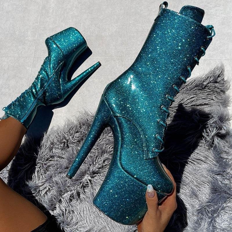 8 inch plus size model platform Boots Goth suede fashion high heels platform shoes Stripper Heelsmode lace up ultra