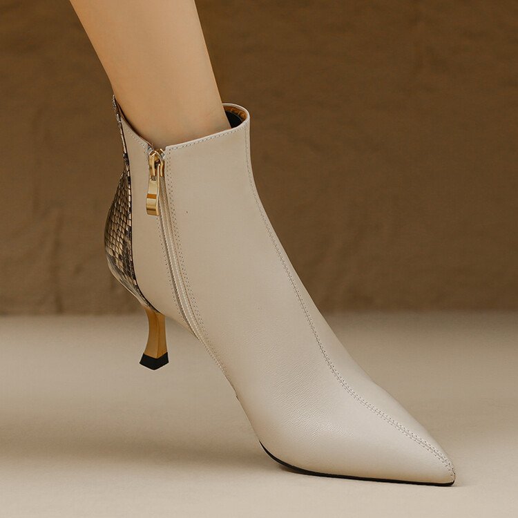 cialisa fashion patchwork real leather women short boots pointed toe shoes zipper elegant thin high heels ankle boots for lady