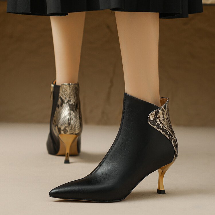 cialisa fashion patchwork real leather women short boots pointed toe shoes zipper elegant thin high heels ankle boots for lady