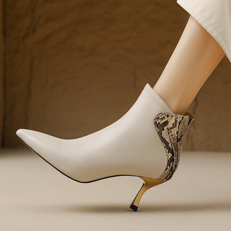 cialisa fashion patchwork real leather women short boots pointed toe shoes zipper elegant thin high heels ankle boots for lady