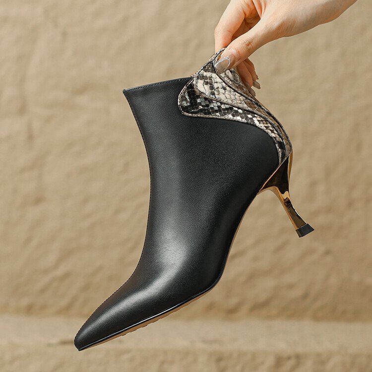 cialisa fashion patchwork real leather women short boots pointed toe shoes zipper elegant thin high heels ankle boots for lady