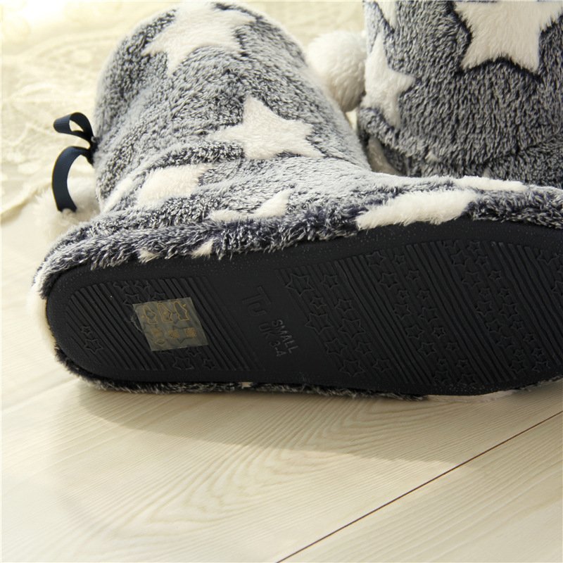 Winter Women's Plush Star Pattern Slippers Warm Flock Home Slippers Soft Indoor Floor Non-Slip Snow Boots with Ankle Height